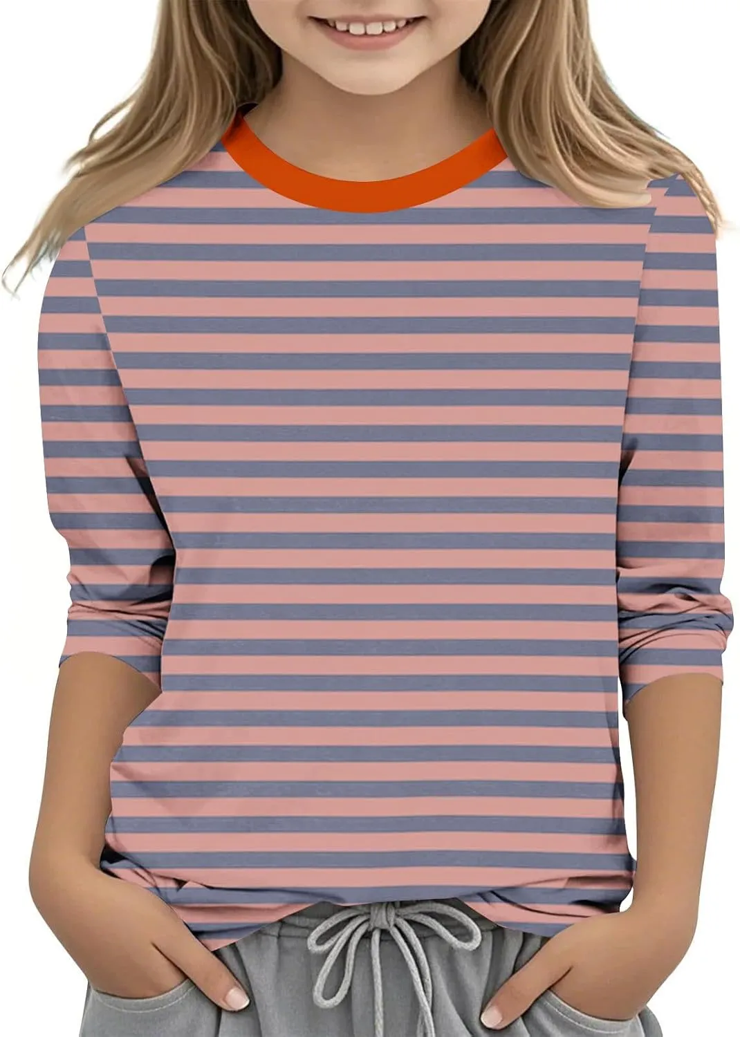 3/4 Length Sleeve Girls Tops Cute Graphic Tees Basic Crewneck Tops Trendy Blouses Back to School Outfits for Girls
