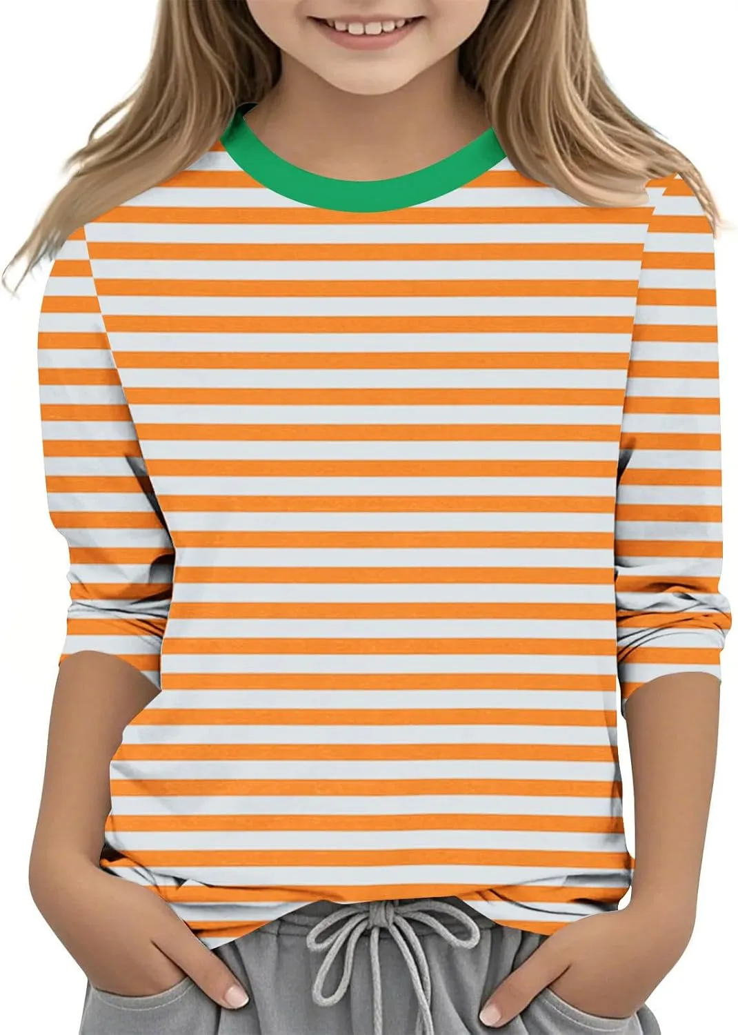3/4 Length Sleeve Girls Tops Cute Graphic Tees Basic Crewneck Tops Trendy Blouses Back to School Outfits for Girls