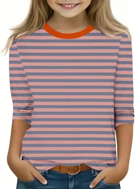 3/4 Length Sleeve Girls Tops Cute Graphic Tees Basic Crewneck Tops Trendy Blouses Back to School Outfits for Girls
