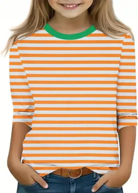 3/4 Length Sleeve Girls Tops Cute Graphic Tees Basic Crewneck Tops Trendy Blouses Back to School Outfits for Girls