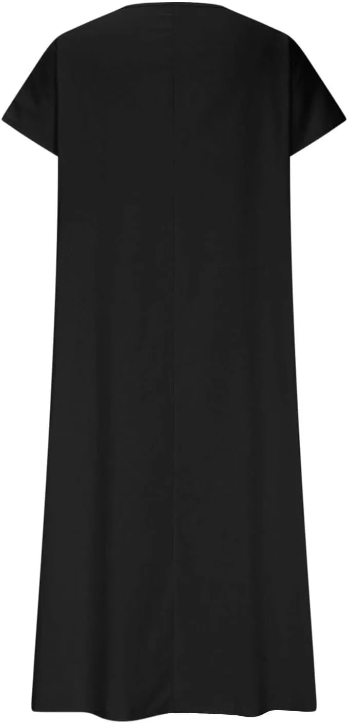 Beach Dresses for Women 2025 Vacation Flowy Short Sleeve V-Neck Summer Cotton Linen Casual Cruise Maxi Sundress