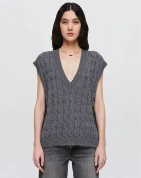 Cashmere Cable Vest - Grey Heather