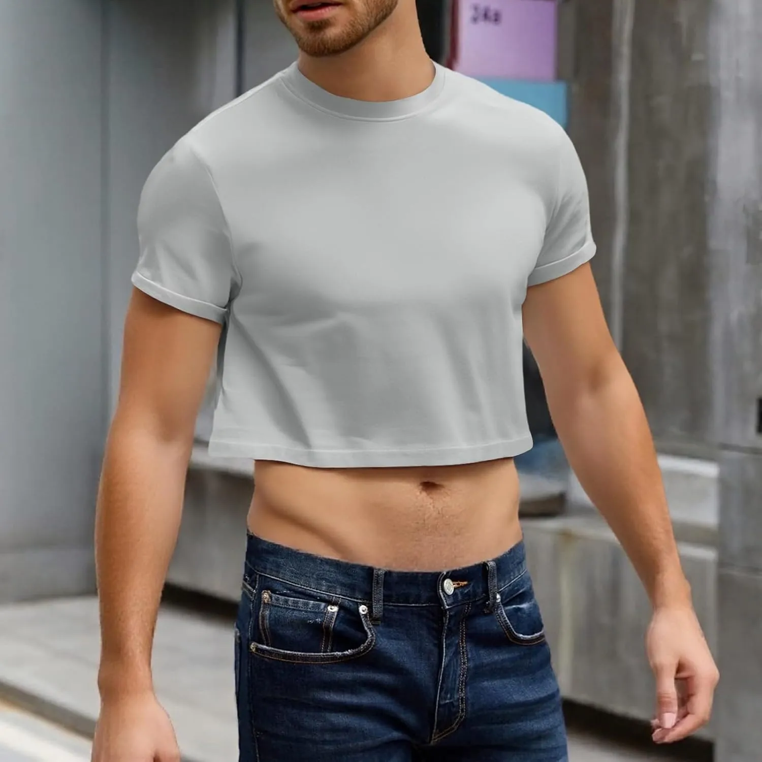 Crop Tops for Men Basic Short Sleeve Round Neck Casual Pullovers Summer Sexy Gay Tee Tops Hot Shirts