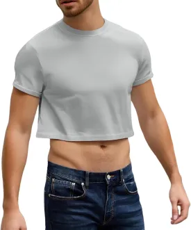 Crop Tops for Men Basic Short Sleeve Round Neck Casual Pullovers Summer Sexy Gay Tee Tops Hot Shirts