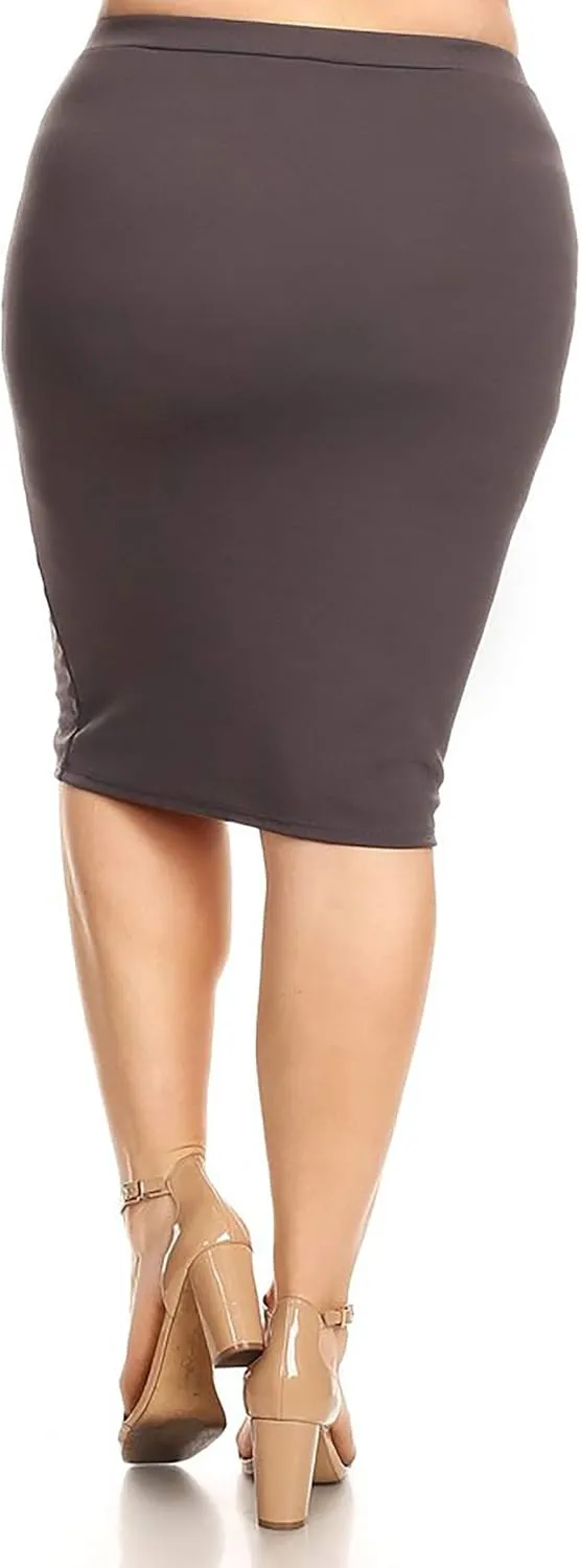 FashionStream Women's Plus Size High Waist Elastic Band Solid Pencil Bodycon Office Work Midi Skirt