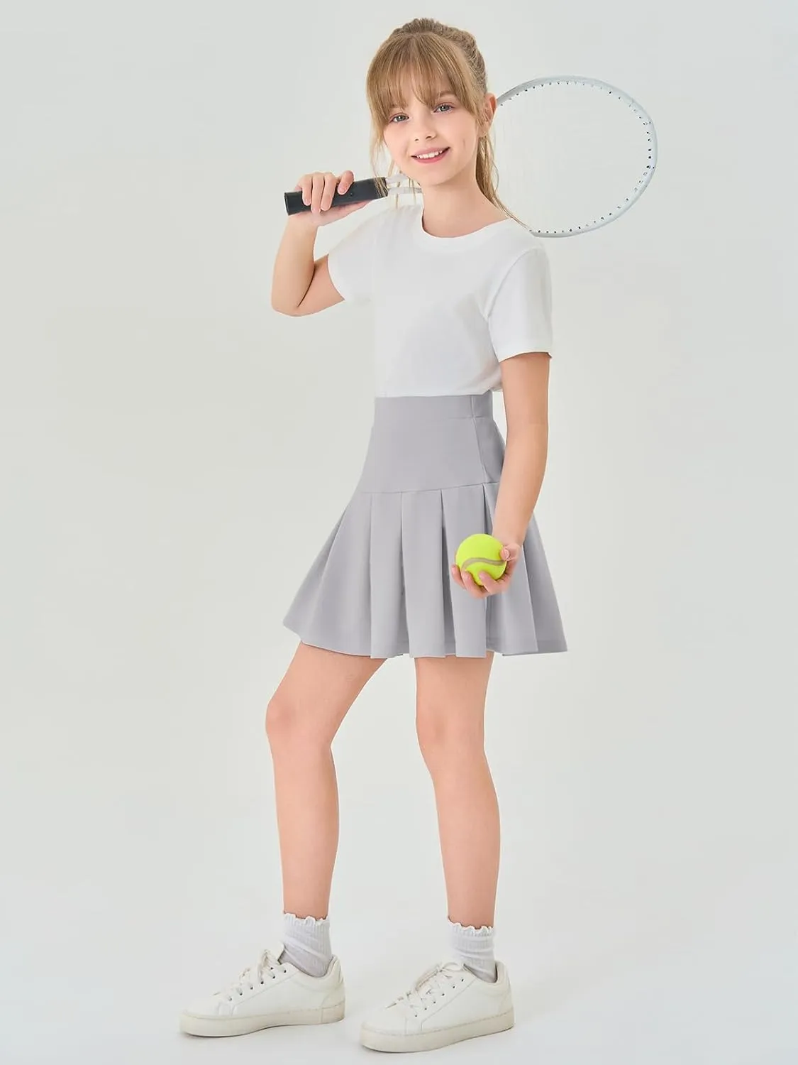 Haloumoning Girls Pleated Skirts School Kids Casual Mini Flare A Line Uniform Skorts Skirt 5-14 Years
