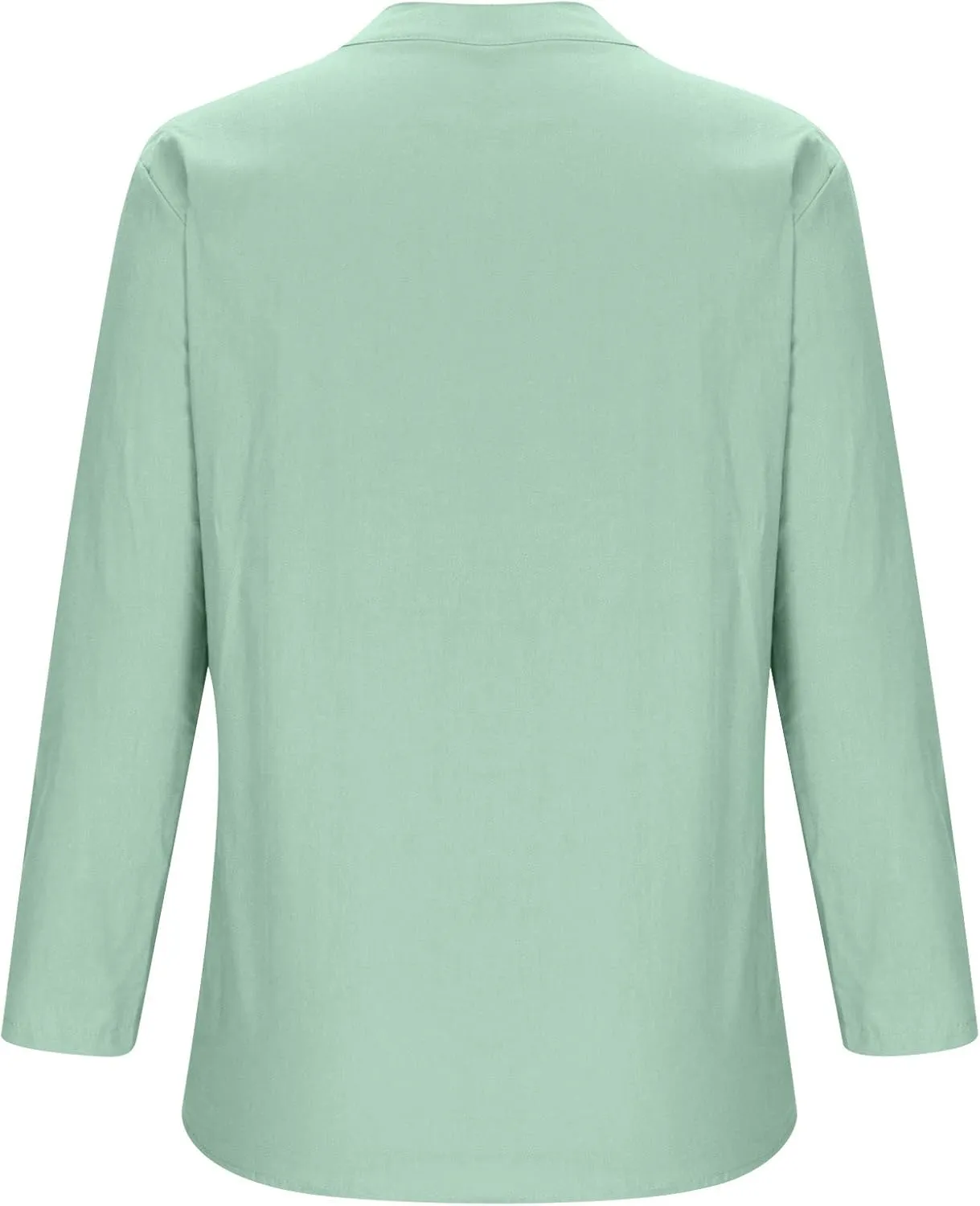 HGps8w Oversized Cotton Linen Tops for Women Half Button V Neck Long Sleeve Loose T-Shirts Summer Solid Color Tunic Blouse