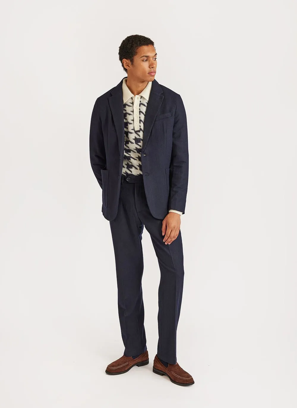 Houndstooth Rugby Shirt | Mohair | Ecru