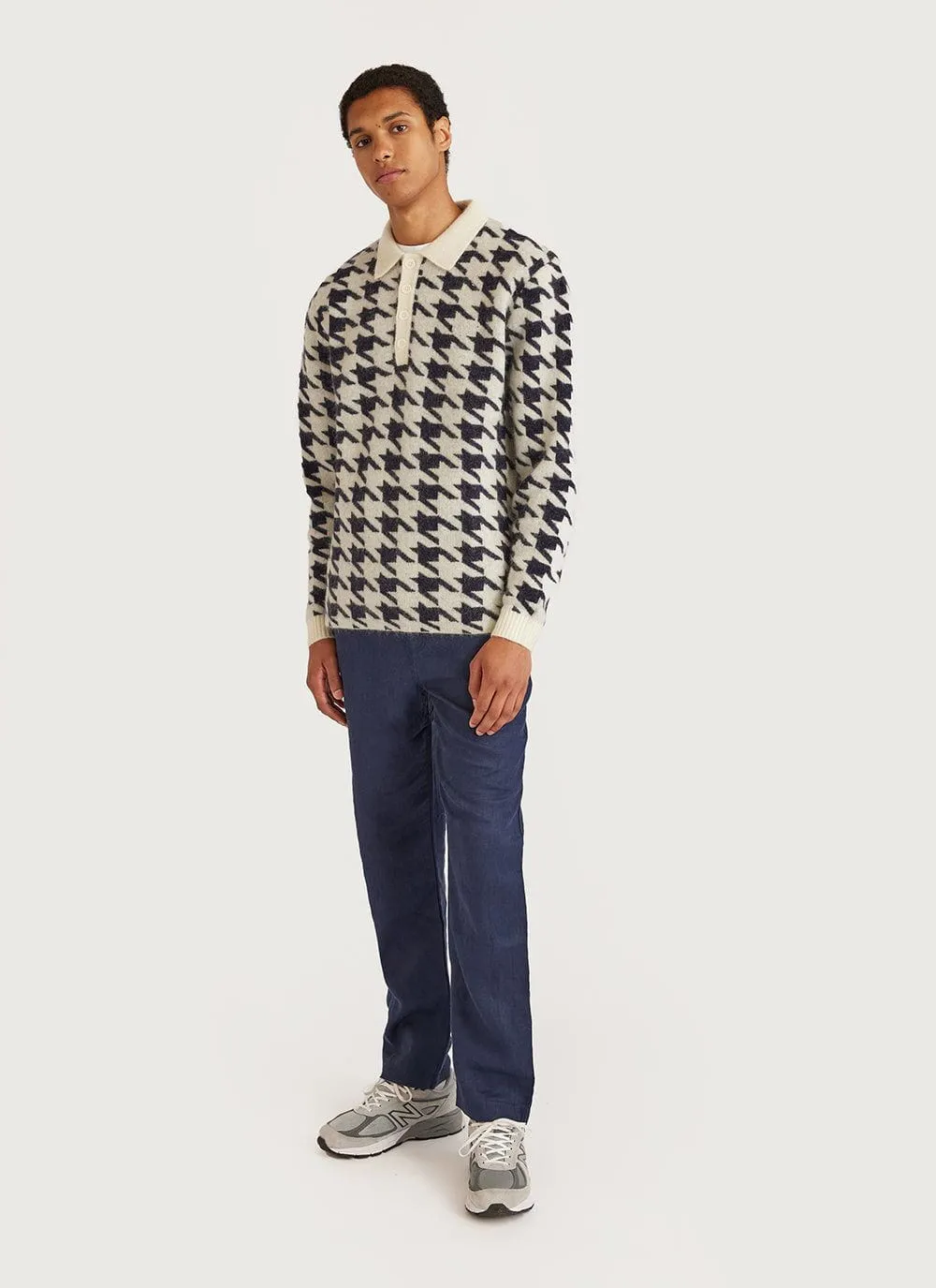 Houndstooth Rugby Shirt | Mohair | Ecru
