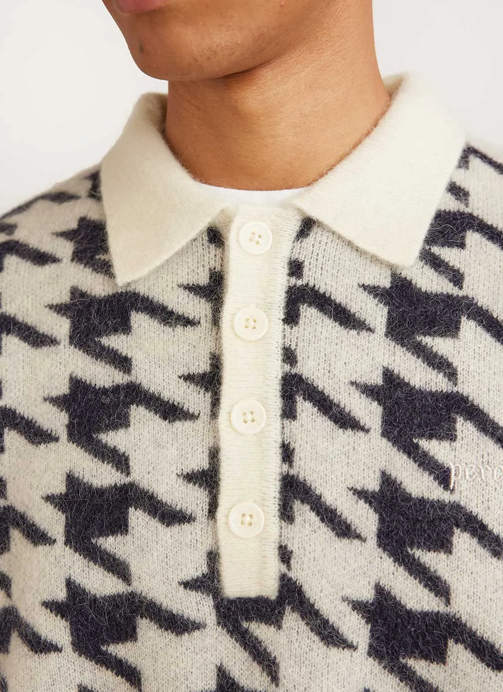 Houndstooth Rugby Shirt | Mohair | Ecru