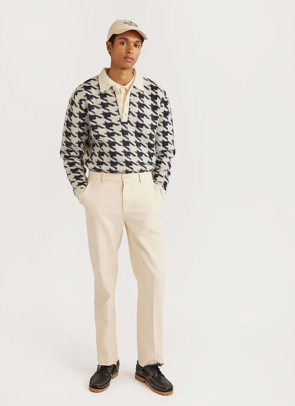Houndstooth Rugby Shirt | Mohair | Ecru