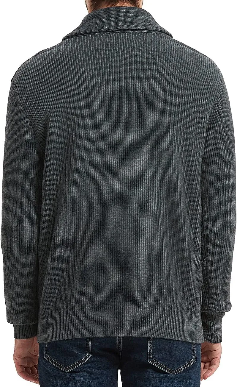 Kallspin Men's Wool Blend Shawl Collar Cardigan Sweater Button Down Knitwear with Pockets