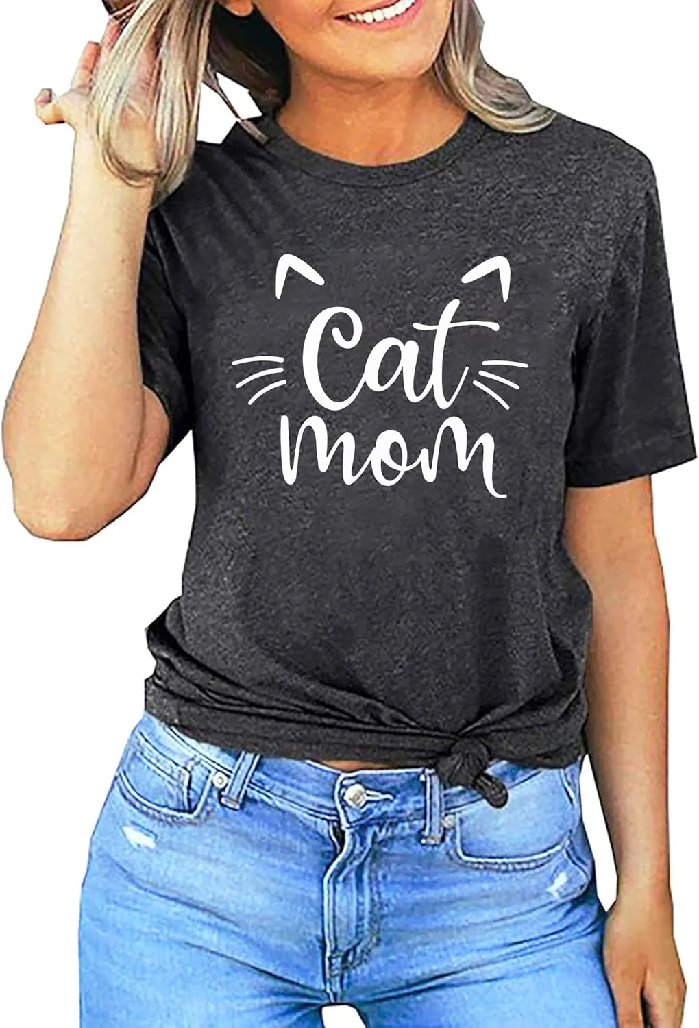 LAZYCHILD Cat Mom Shirts for Women Cat Mama T-Shirts Pet Lover Gifts Shirts Funny Cat Graphic Tees Shirts