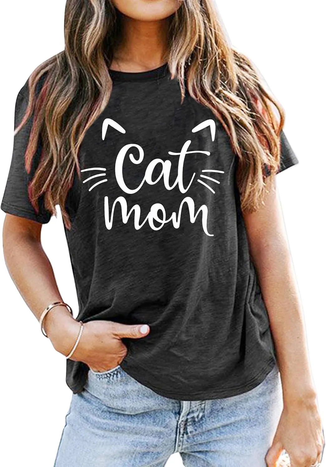 LAZYCHILD Cat Mom Shirts for Women Cat Mama T-Shirts Pet Lover Gifts Shirts Funny Cat Graphic Tees Shirts