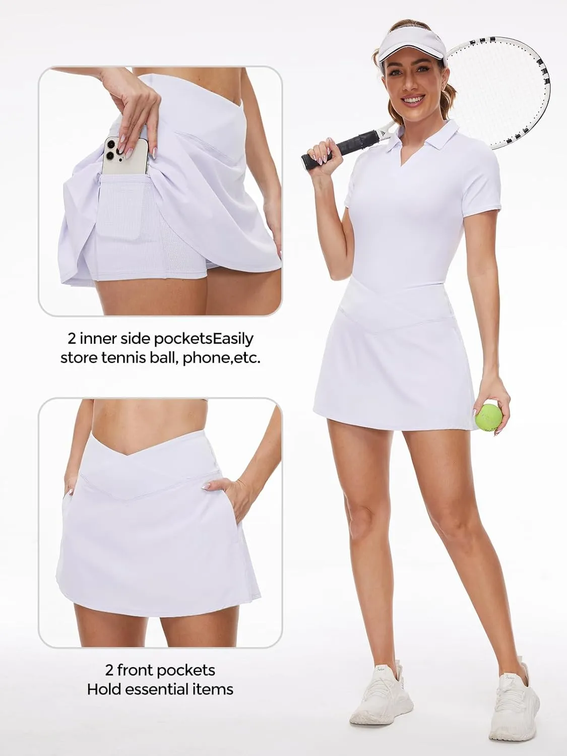 M MOTEEPI Tennis Skirt with Pockets Shorts Crossover High Waisted Golf Athletic Skort Skirts for Pickleball Workout Running