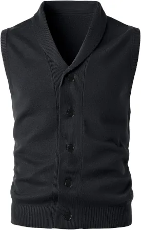 Men's Shawl Collar Sweater Vest Casual Sleeveless Knitted Button Cardigan Vest Knitwear