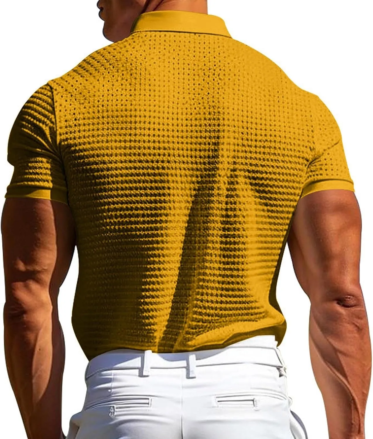 Men's Waffle Knit Polo Shirts Summer Short Sleeve Texture Lightweight Golf Shirts Sweater Muscle T-Shirt Tops