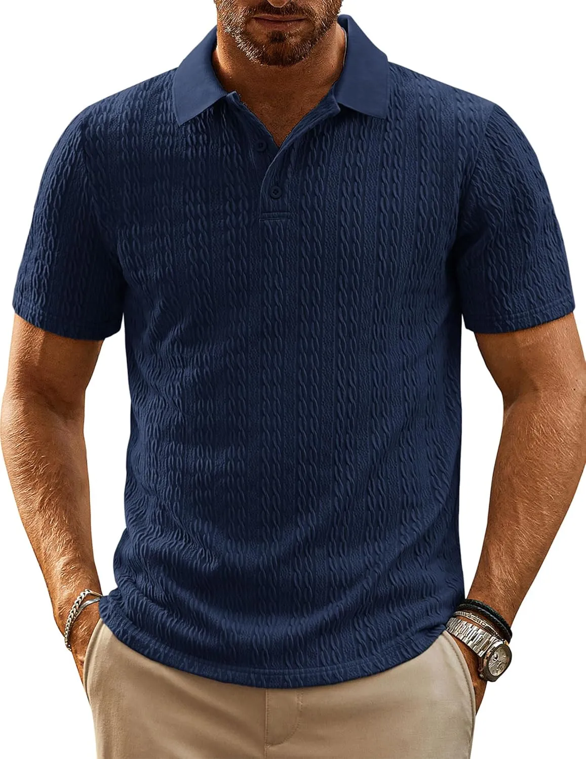 PJ PAUL JONES Mens Polo Shirts Short Sleeve Casual Collared Shirts Textured Stretchy Golf Shirts