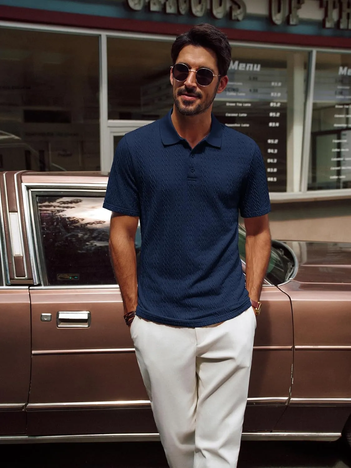 PJ PAUL JONES Mens Polo Shirts Short Sleeve Casual Collared Shirts Textured Stretchy Golf Shirts