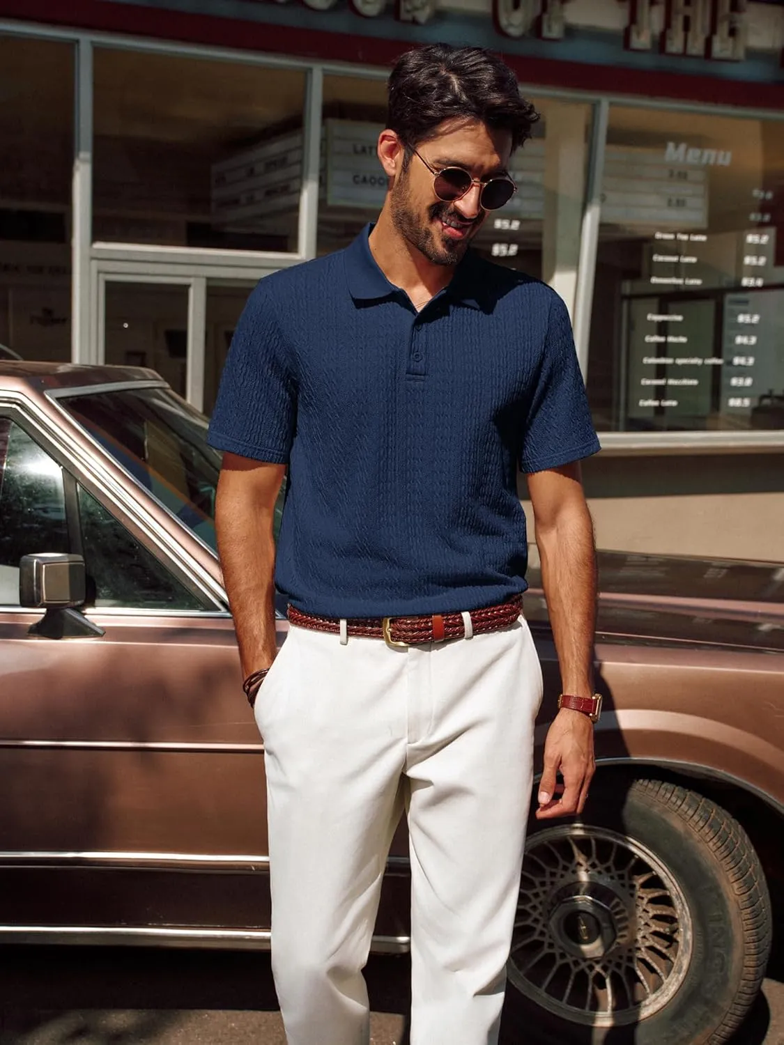 PJ PAUL JONES Mens Polo Shirts Short Sleeve Casual Collared Shirts Textured Stretchy Golf Shirts