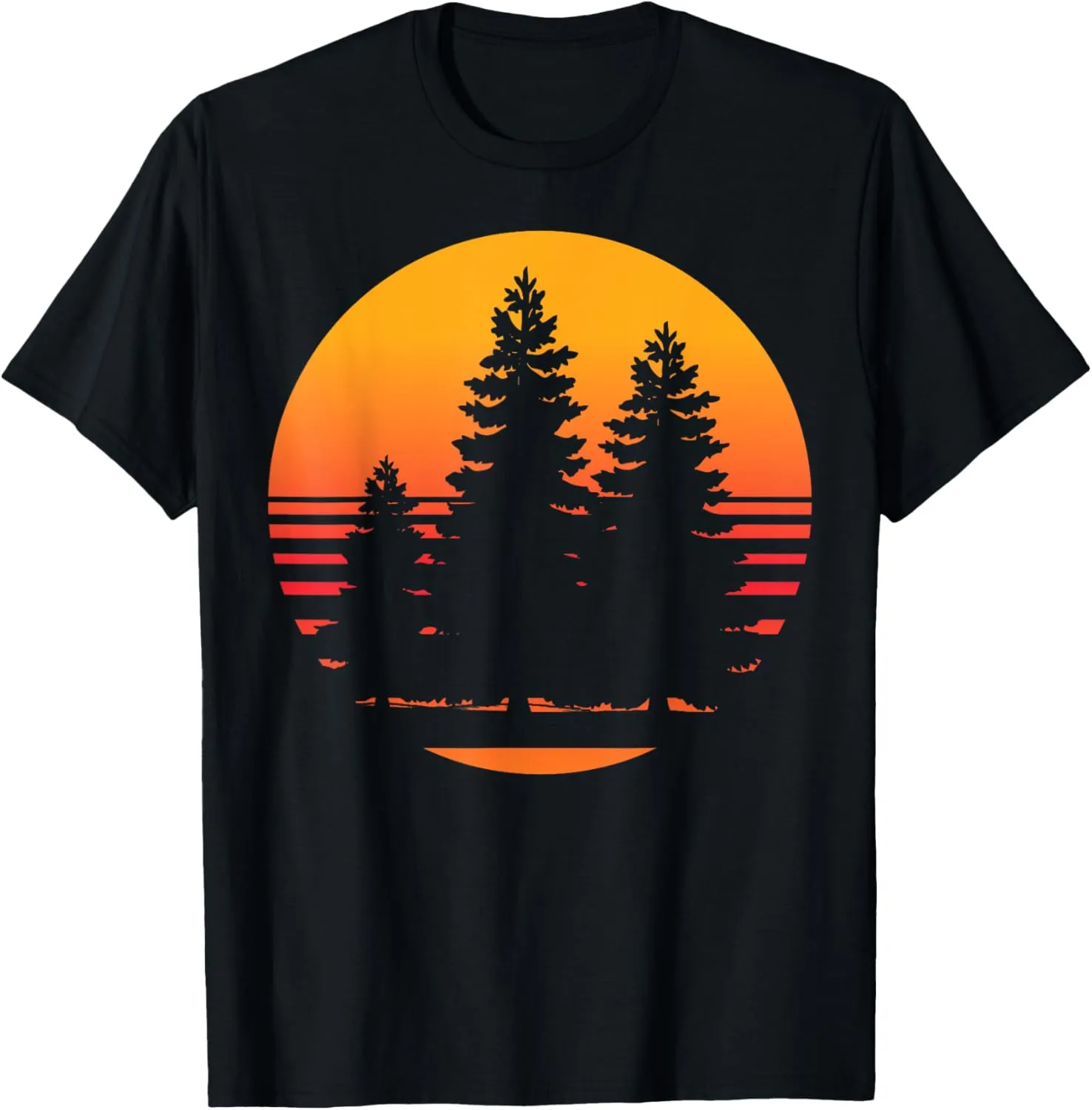 Retro Sun Minimalist Tree Silhouette Design - Graphic Tee T-Shirt