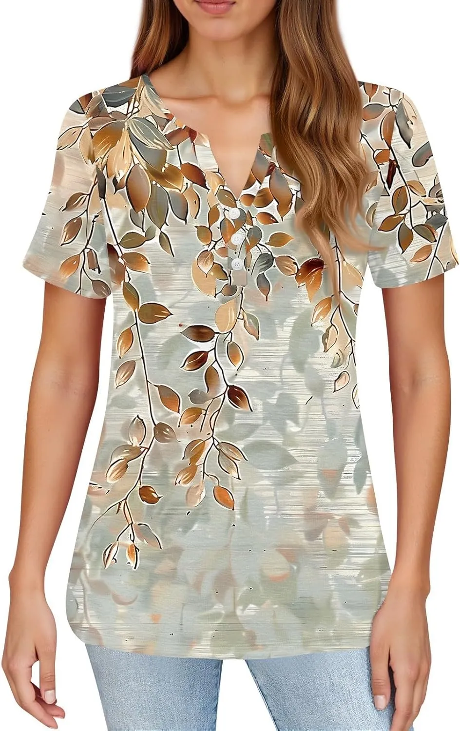 Short Sleeve Shirts for Women Trendy Summer Tops V-Neck Button Down Blouse Ladies Top Graphic Tees
