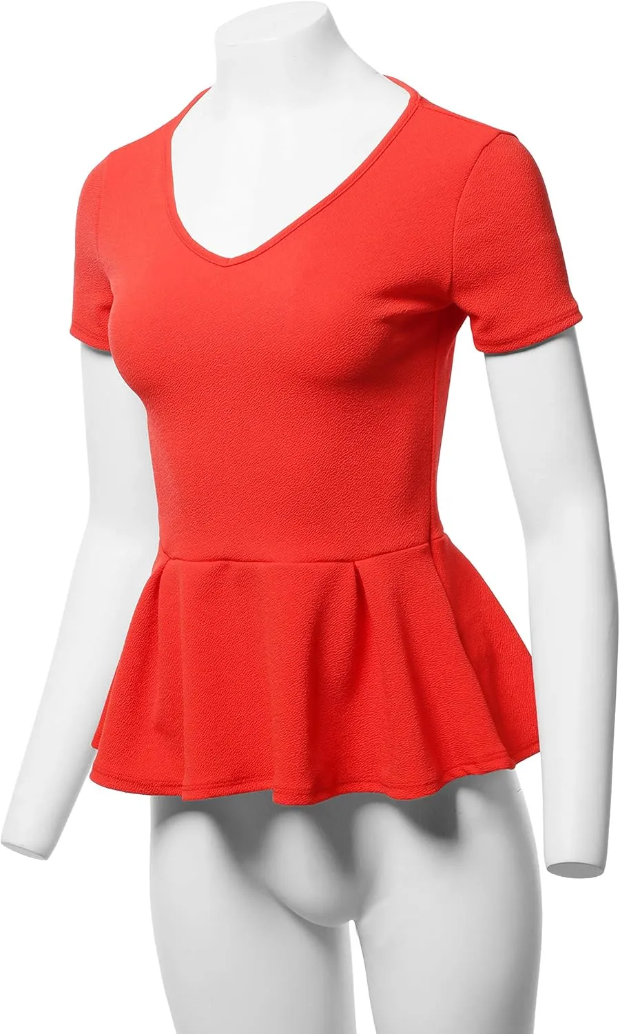 SSOULM Women's Classic Stretchy Short Sleeve Flare Peplum Blouse Top with Plus Size