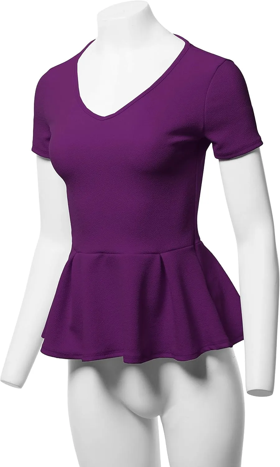 SSOULM Women's Classic Stretchy Short Sleeve Flare Peplum Blouse Top with Plus Size