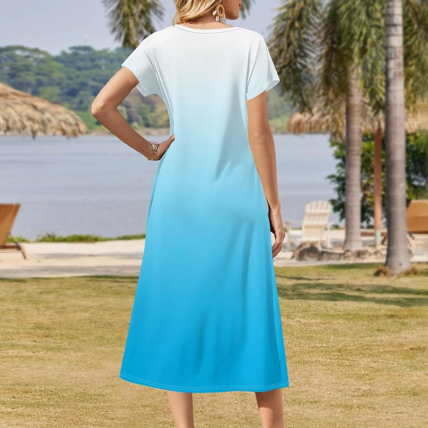 Summer Dresses for Women 2025 Beach Vacation Spring Clothes Short Sleeve V Neck Casual Maxi Dresses