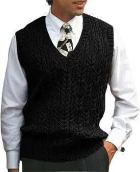 Sweaters for Men V-Neck Casual Knitted Vest Cozy Warm Solid Pullover Fall Loose Sleeveless Knitwear Cable Sweater