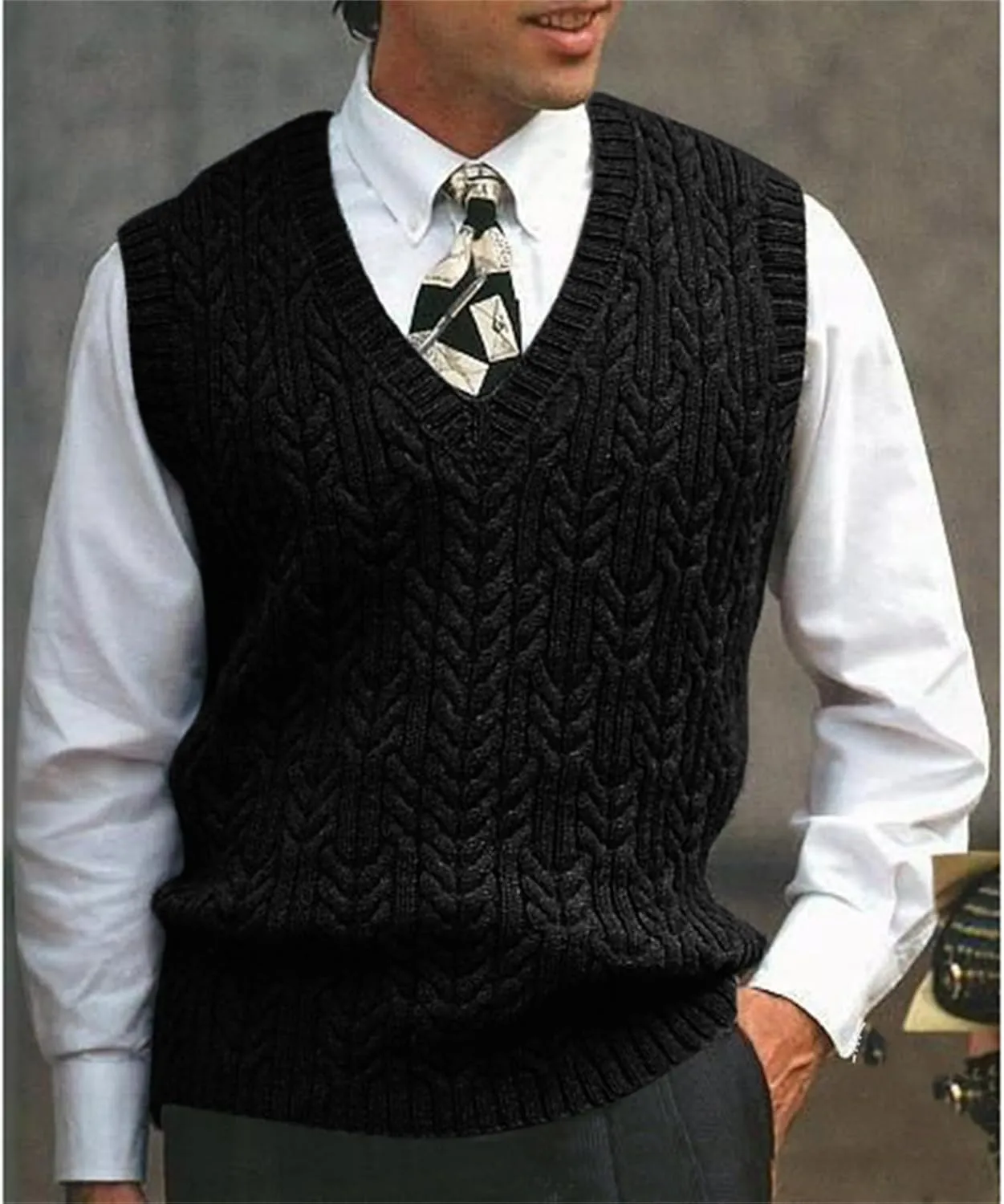 Sweaters for Men V-Neck Casual Knitted Vest Cozy Warm Solid Pullover Fall Loose Sleeveless Knitwear Cable Sweater