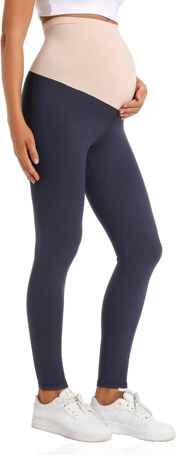V VOCNI Maternity Leggings Over The Belly Women's Essential Stretch Buttery Soft Knit Belly Support Pregnancy Leggings