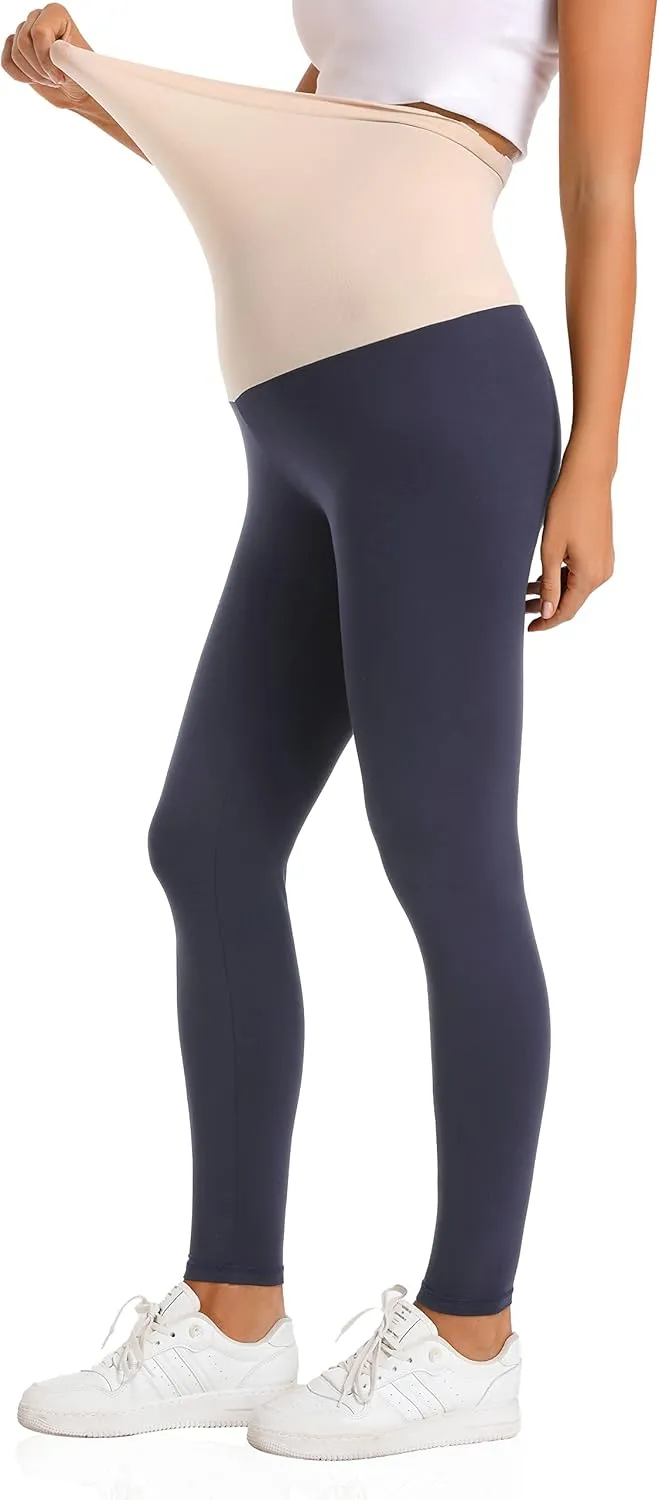 V VOCNI Maternity Leggings Over The Belly Women's Essential Stretch Buttery Soft Knit Belly Support Pregnancy Leggings