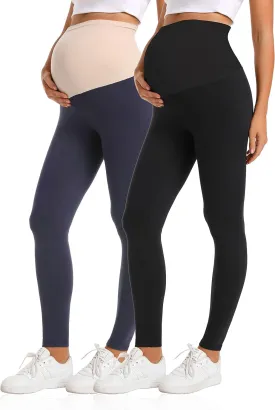 V VOCNI Maternity Leggings Over The Belly Women's Essential Stretch Buttery Soft Knit Belly Support Pregnancy Leggings