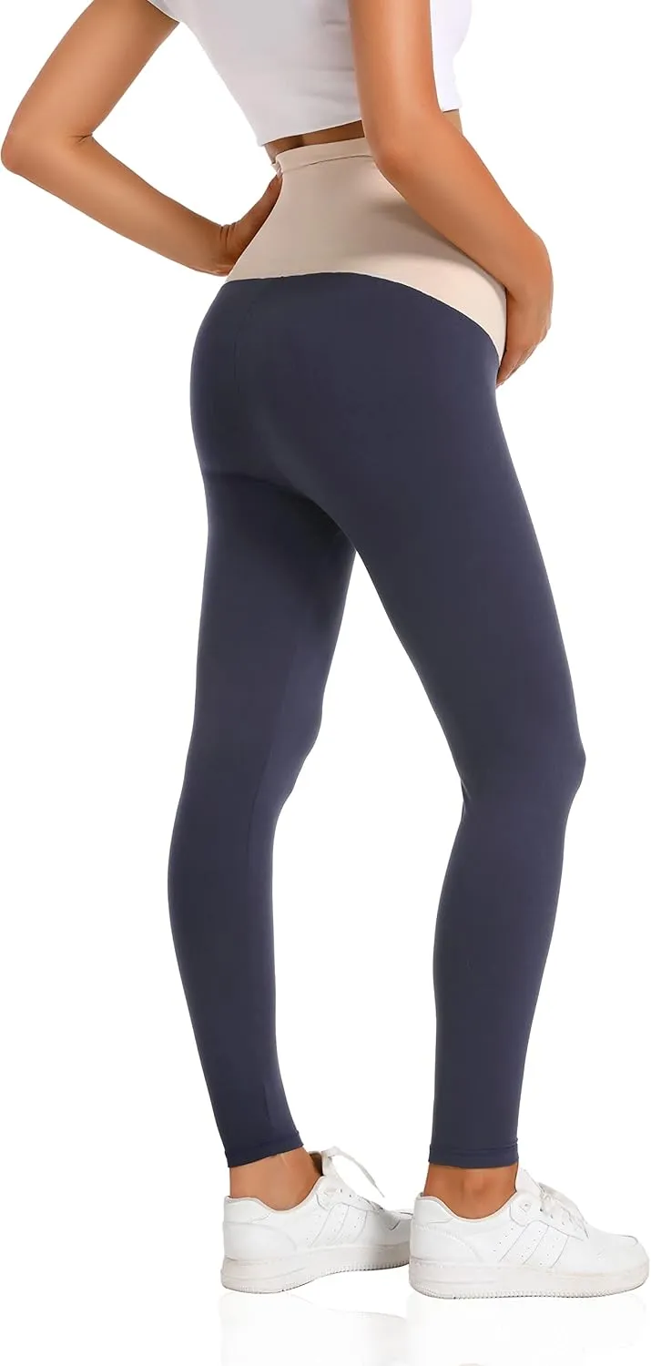 V VOCNI Maternity Leggings Over The Belly Women's Essential Stretch Buttery Soft Knit Belly Support Pregnancy Leggings
