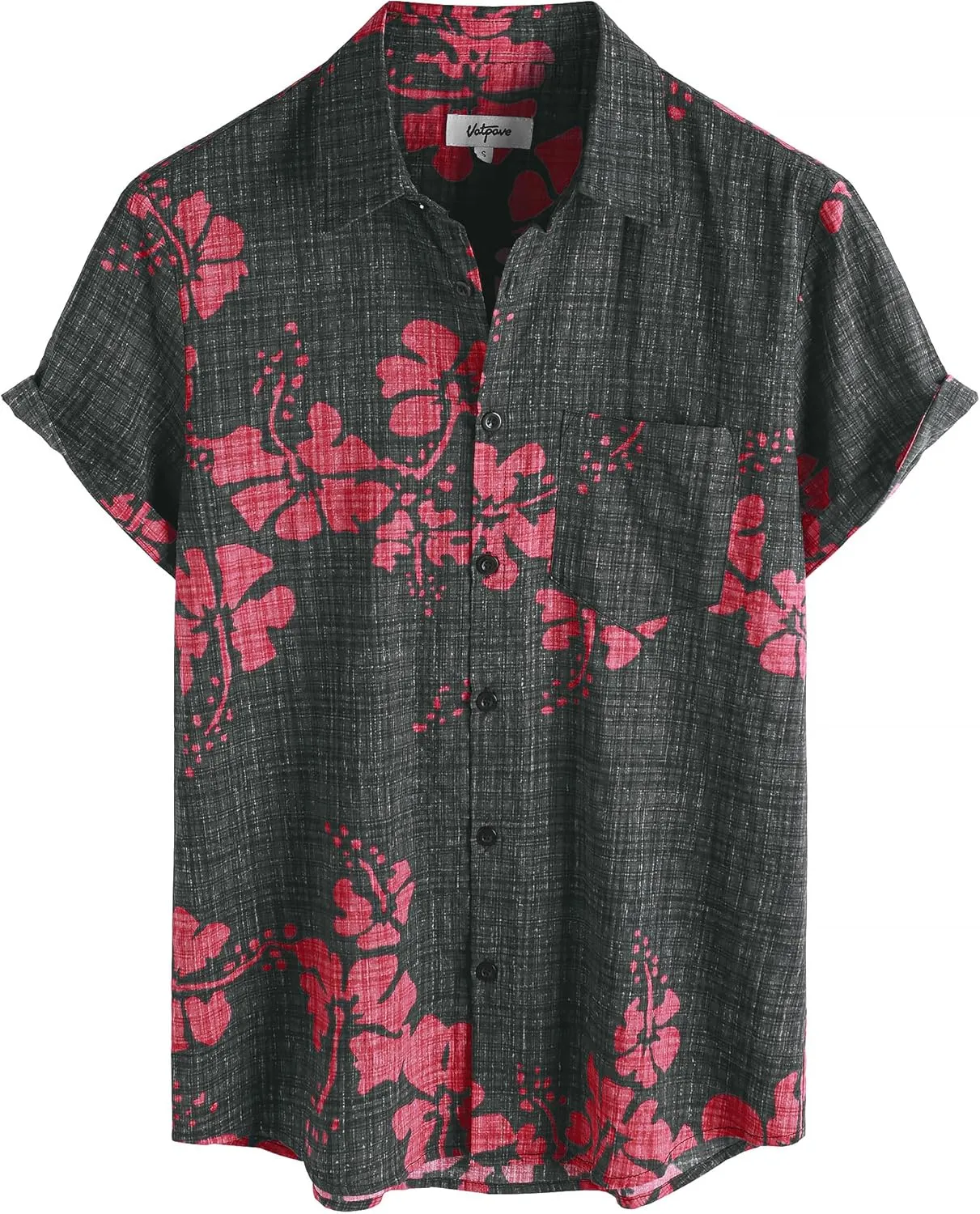VATPAVE Mens Front Pocket Hawaiian Shirts Casual Floral Shirts Short Sleeve Button Down Beach Tropical Shirts