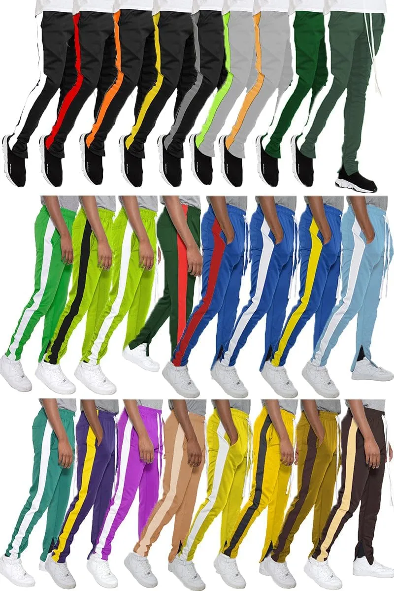 WEIV GEAR Mens Single Stripe Track Pants Slim Fit Stretch Trouser Elastic Jogger