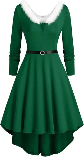 Womens Christmas Dress Vintage 1950s Dresses Long Sleeve Swing Party Dresses Xmas Cocktail Dress Party Holiday Dress