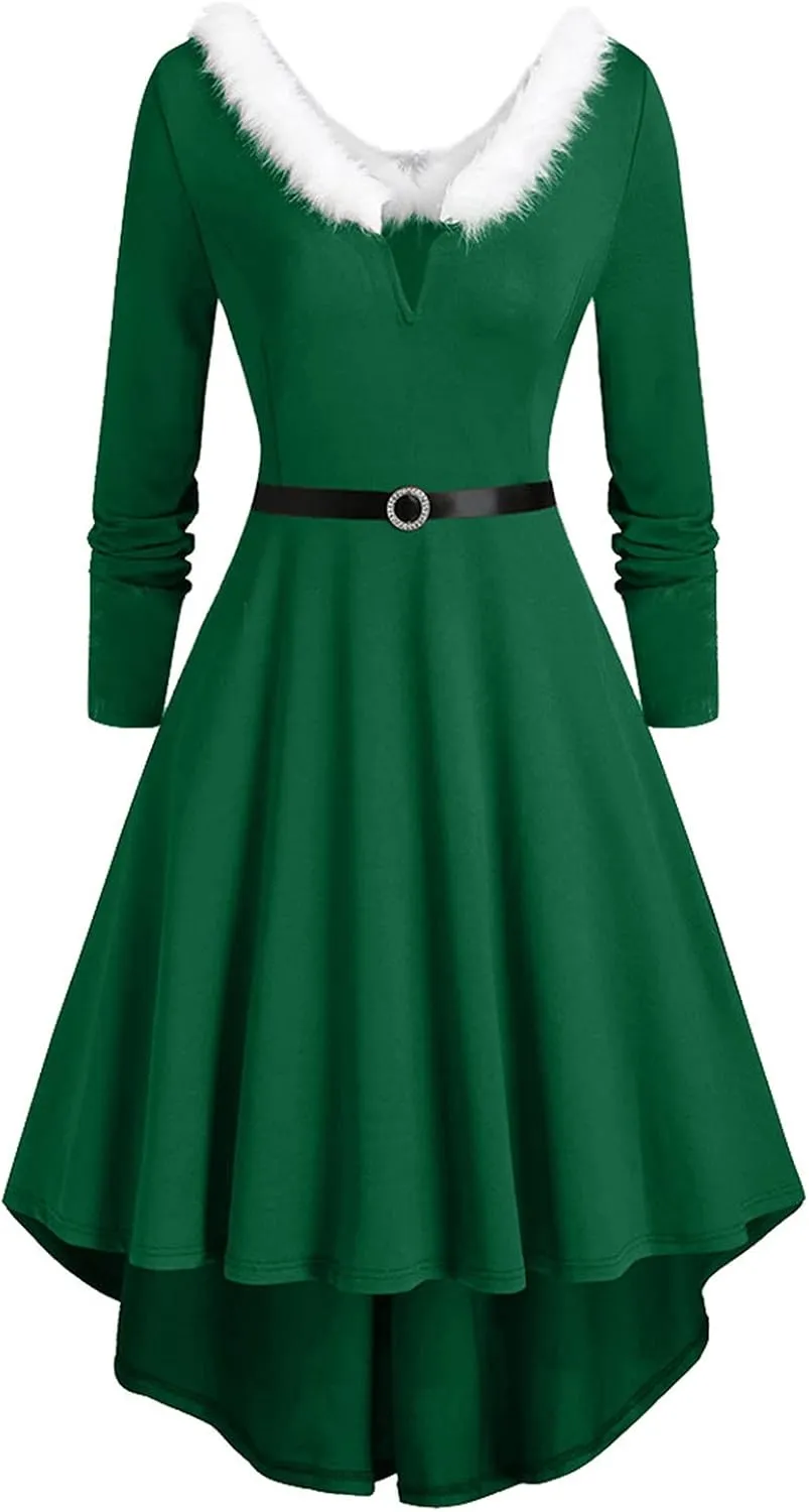 Womens Christmas Dress Vintage 1950s Dresses Long Sleeve Swing Party Dresses Xmas Cocktail Dress Party Holiday Dress