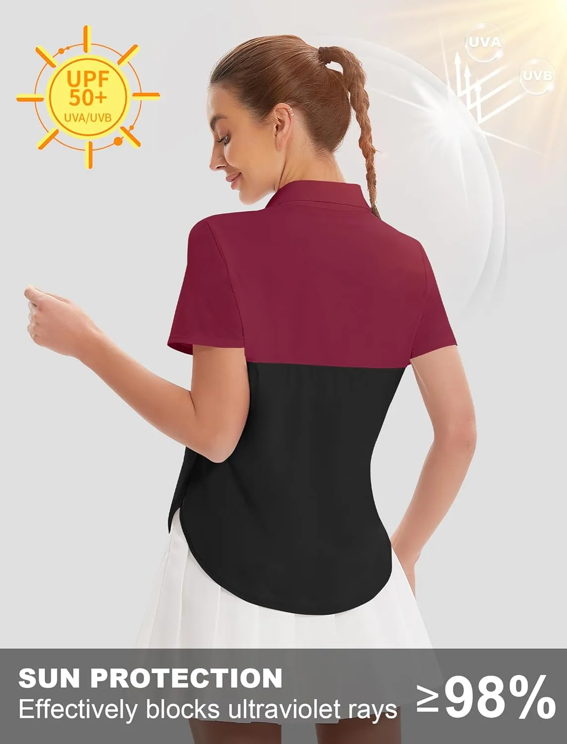Women's Golf Polo Shirts UPF 50  Sun Protection 3-Button Short Sleeve Quick Dry Shirt Athletic Tennis Golf Tops