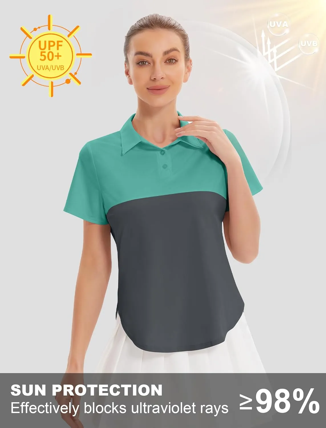 Women's Golf Polo Shirts UPF 50  Sun Protection 3-Button Short Sleeve Quick Dry Shirt Athletic Tennis Golf Tops