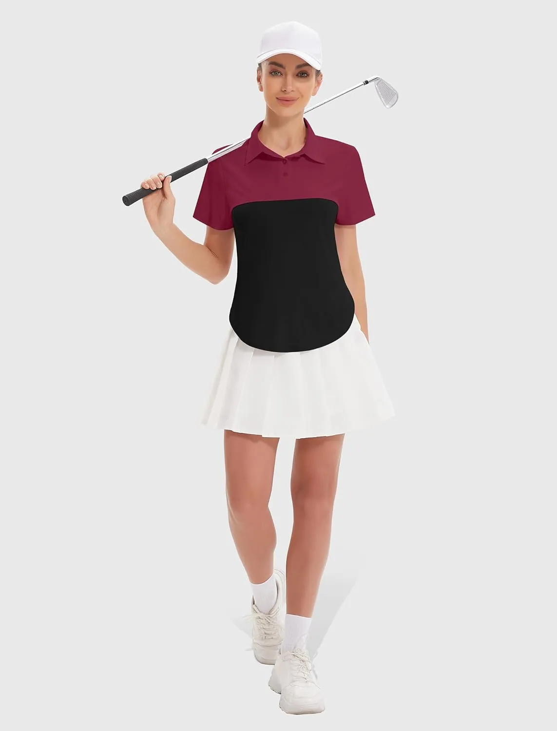 Women's Golf Polo Shirts UPF 50  Sun Protection 3-Button Short Sleeve Quick Dry Shirt Athletic Tennis Golf Tops
