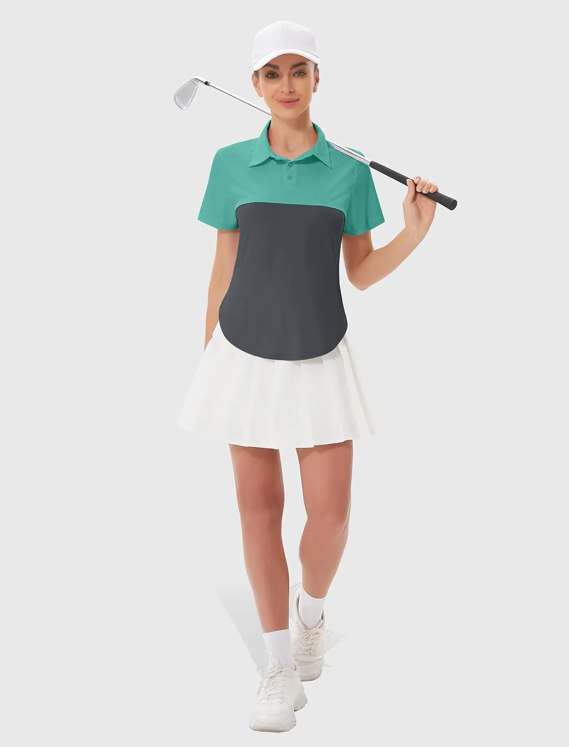Women's Golf Polo Shirts UPF 50  Sun Protection 3-Button Short Sleeve Quick Dry Shirt Athletic Tennis Golf Tops