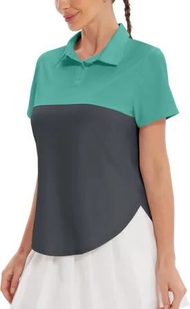 Women's Golf Polo Shirts UPF 50  Sun Protection 3-Button Short Sleeve Quick Dry Shirt Athletic Tennis Golf Tops