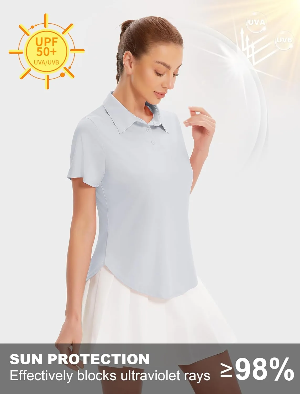 Women's Golf Polo Shirts UPF 50  Sun Protection 3-Button Short Sleeve Quick Dry Shirt Athletic Tennis Golf Tops