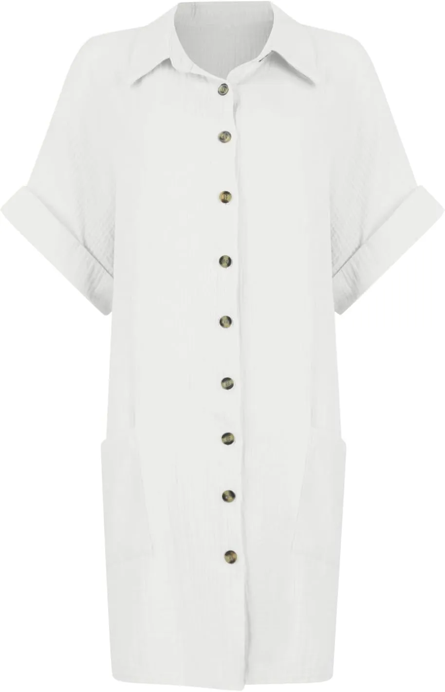 Women's Maxi Dress 2025 Summer Casual Loose Trendy V-Neck Short Sleeve Solid Linen Button Shirt Dresses, S-2XL