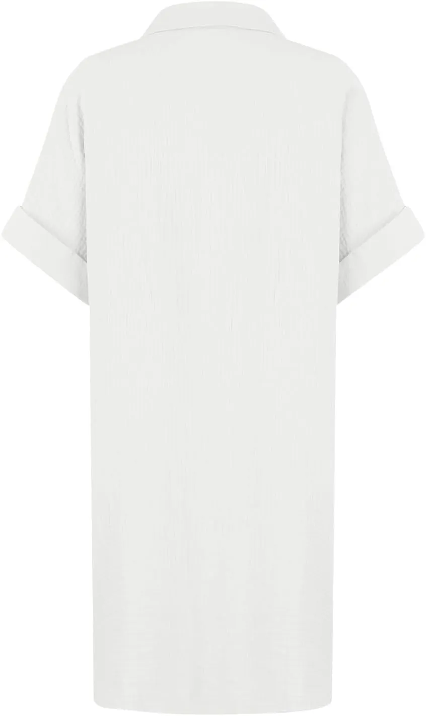 Women's Maxi Dress 2025 Summer Casual Loose Trendy V-Neck Short Sleeve Solid Linen Button Shirt Dresses, S-2XL