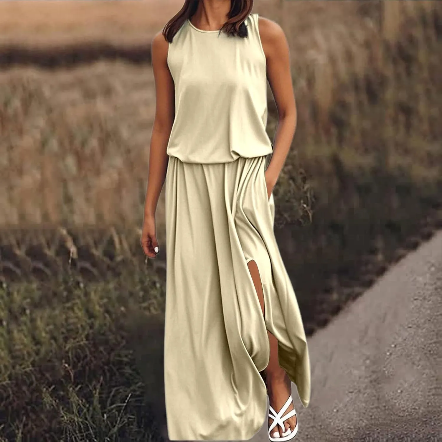 Womens Summer Boho Strapless Maxi Dress 2025 Casual Sleeveless Off Shoulder Smocked Tiered Beach Long Sundress