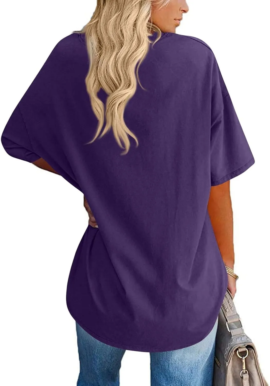 Womens Summer Oversized Shirts V Neck Business Casual Workout Tops Beach Vacation 2025 Gym Clothes Cotton Short Sleeve Tops